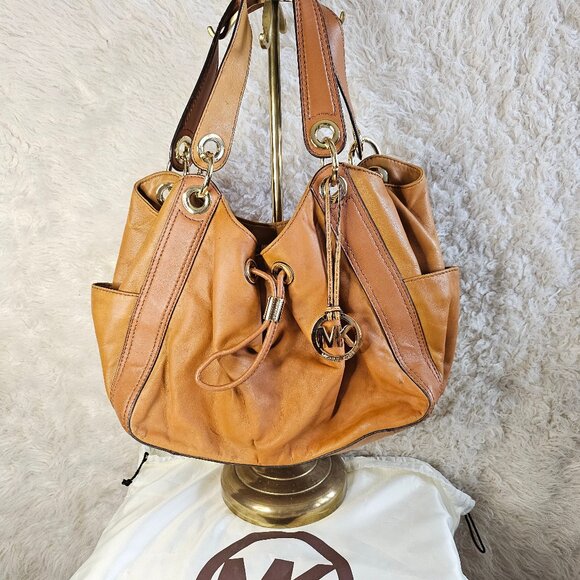 Michael Kors Tan Lamb Leather Gold Charm Satchel - Picture 1 of 15